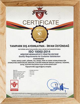 Tampark ISO 10002 2014 Belgesi Tampark Sertifikası